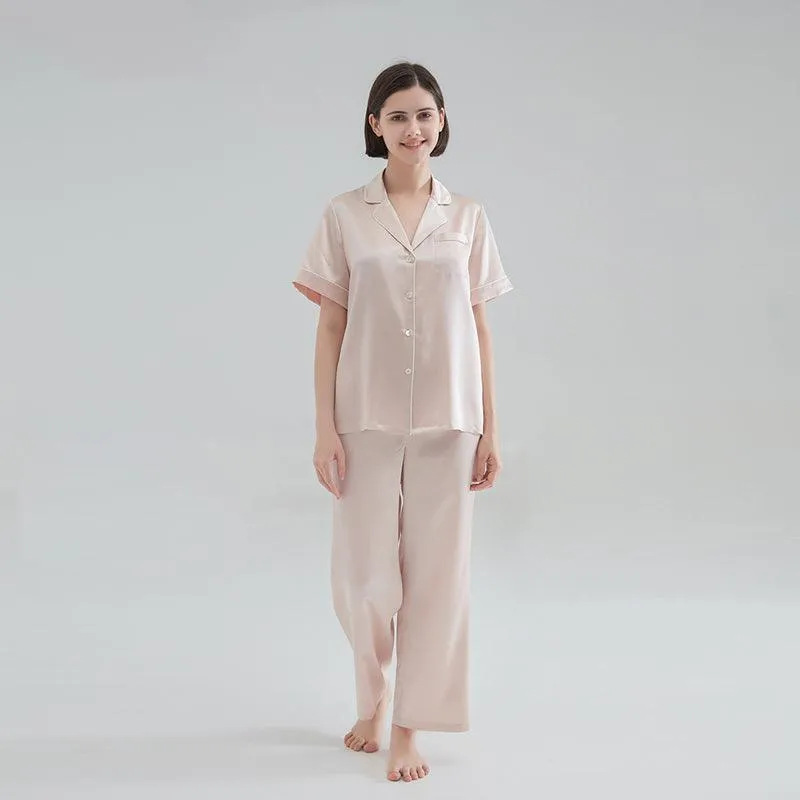 22 Momme Classic Short sleeves Silk Pyjamas Set 100% Mulberry Silk Sleepwear