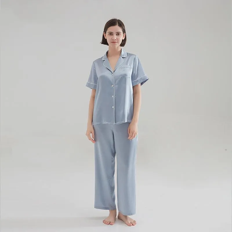 22 Momme Classic Short sleeves Silk Pyjamas Set 100% Mulberry Silk Sleepwear