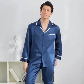 22 Momme Mens Luxury Silk Pyjamas Set Long Sleeves With Wide Clamping Edge Silk Sleepwear