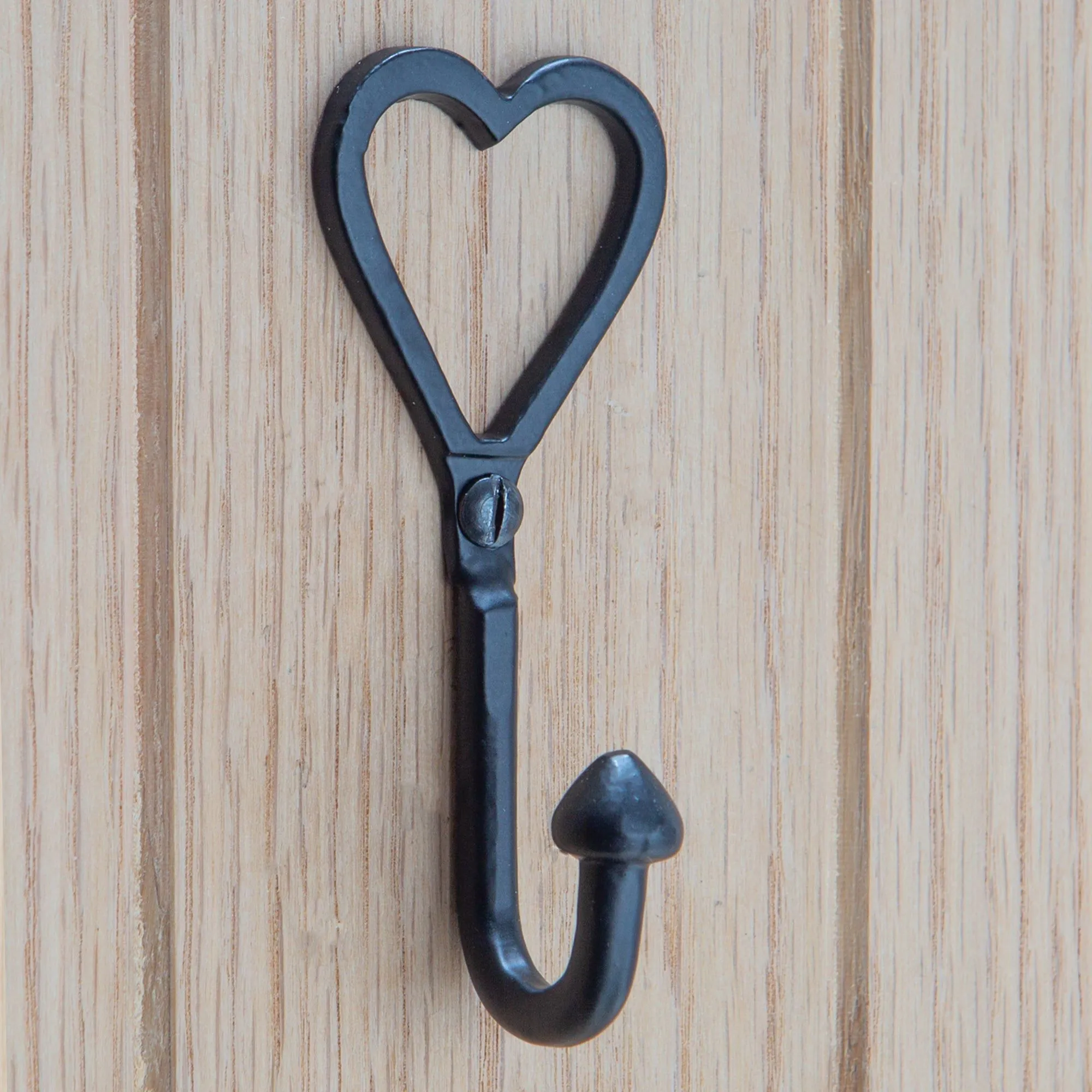 40mm x 100mm Black Single Heart Hook - By Hammer & Tongs