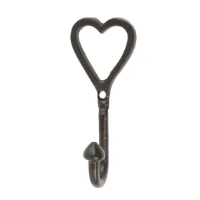 40mm x 100mm Black Single Heart Hook - By Hammer & Tongs