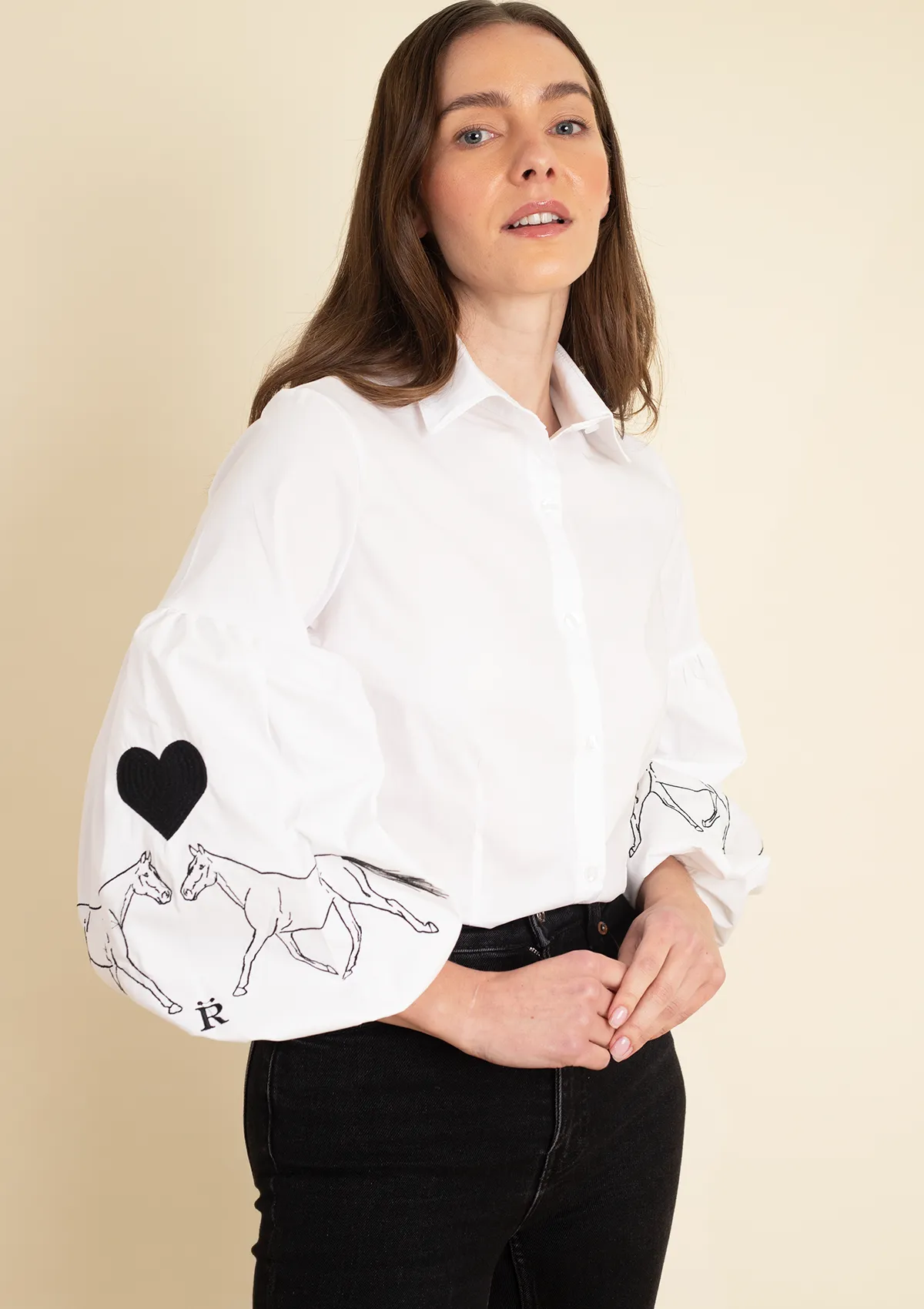 Annie Shirt Embroidered | White & Black