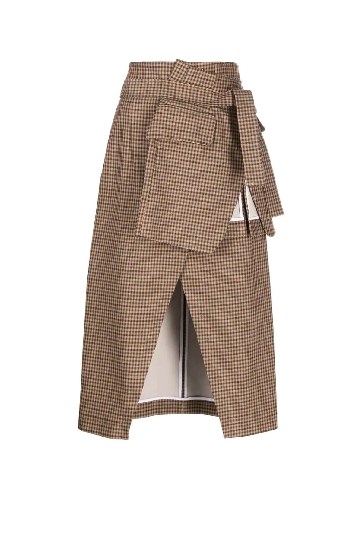 A.W.A.K.E. Mode Wrap Skirt - Beige Gingham