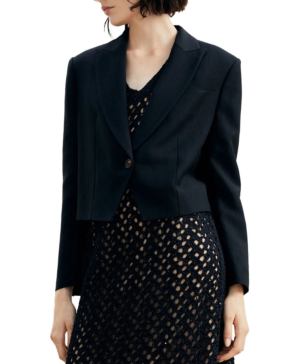 Black Single Breasted Crop Blazer