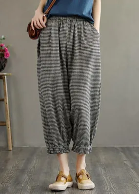 Bohemian Plaid Pockets Summer Linen Pants