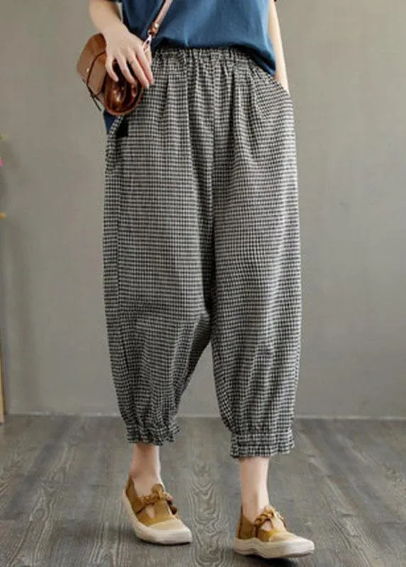 Bohemian Plaid Pockets Summer Linen Pants