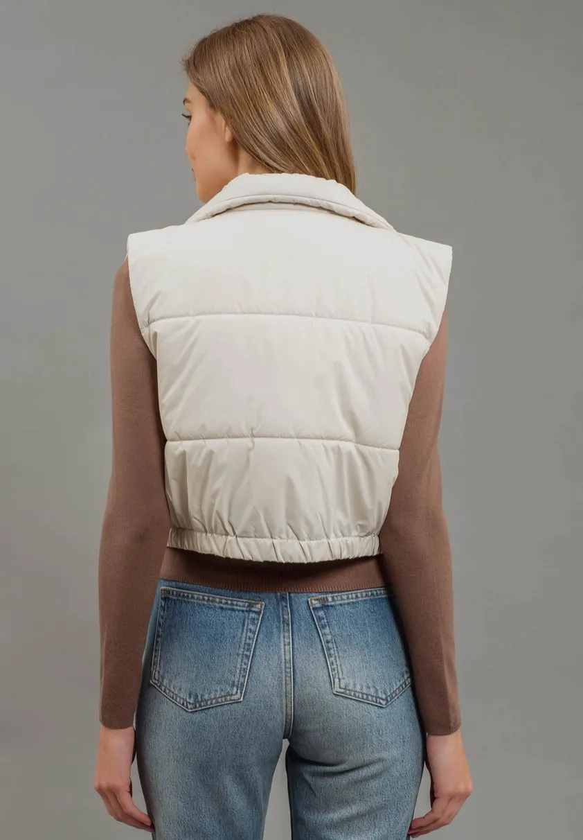 BP Cropped Puffer Vest-Cream