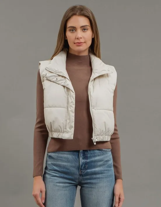 BP Cropped Puffer Vest-Cream