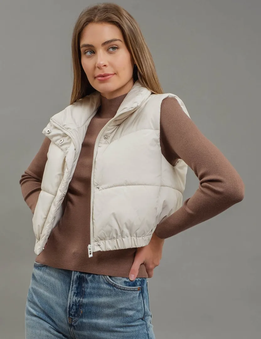 BP Cropped Puffer Vest-Cream