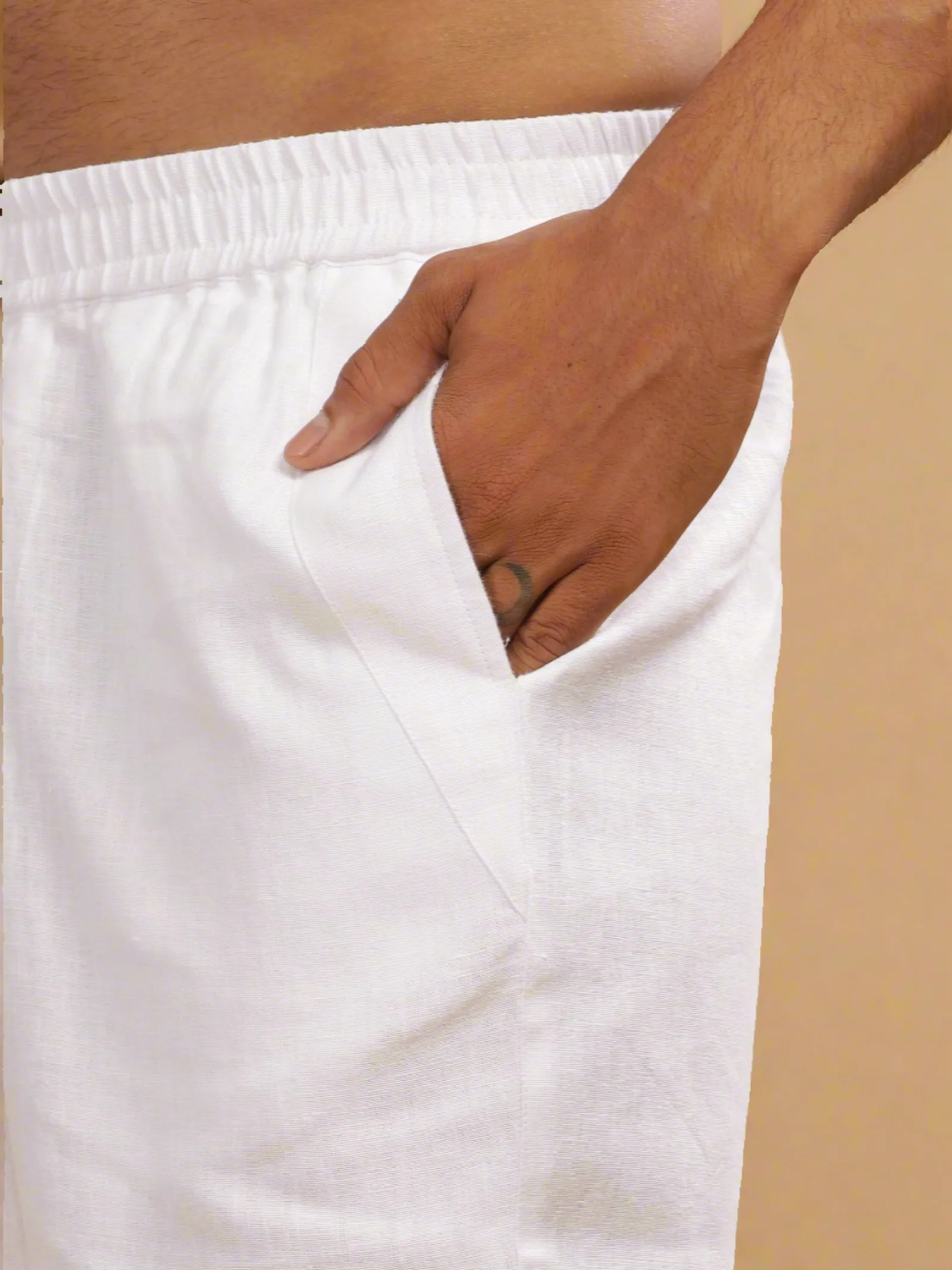 Breeze- Linen Casual Elastic Pants - White