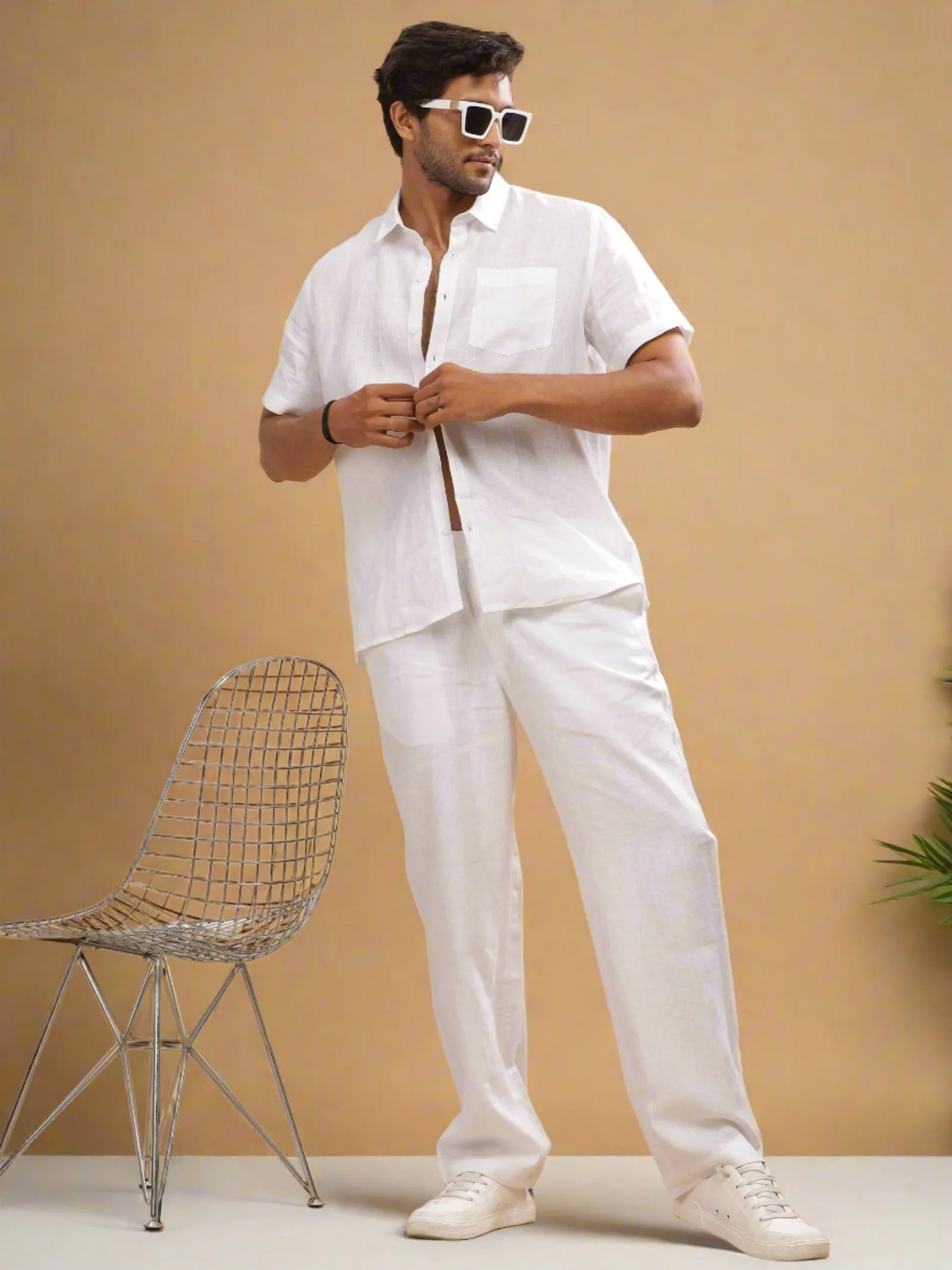 Breeze- Linen Casual Elastic Pants - White