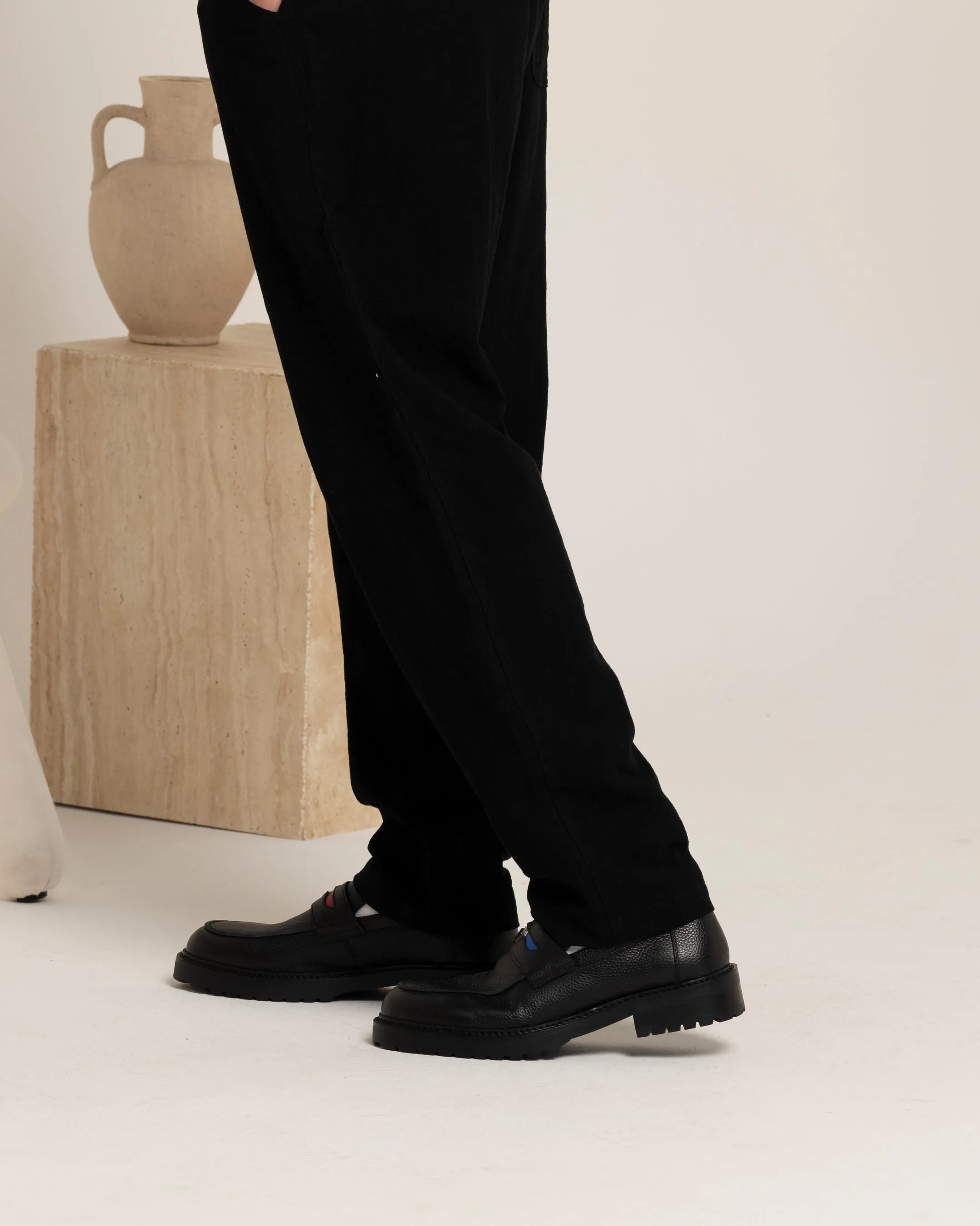 Carre Luxe Linen Pants Black