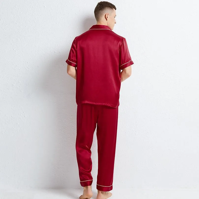 Classic Short Sleeves Silk Pajamas Set for Men 100% Mulberry Silk Nightwear Sleepwear