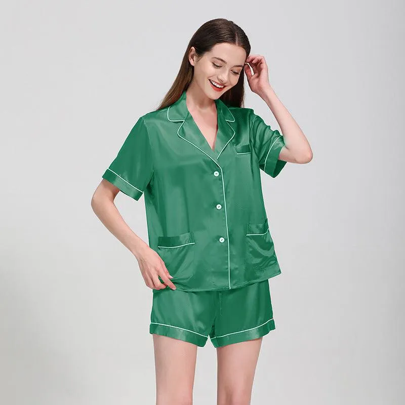 Classic Short Sleeves Silk Pyjamas Set 100% Pure Silk Shorts Sleepwear For Womens