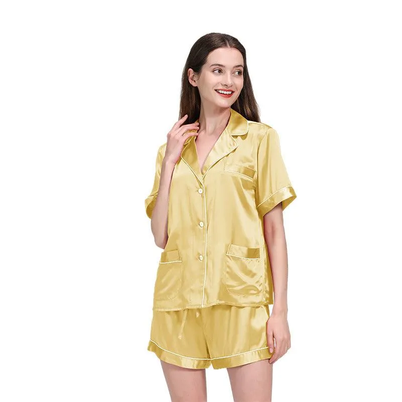 Classic Short Sleeves Silk Pyjamas Set 100% Pure Silk Shorts Sleepwear For Womens