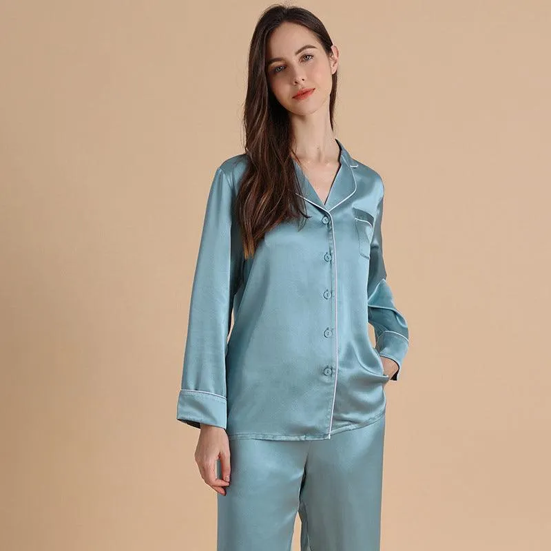 Classic Silk Pajamas Set Long Sleeves 100%  Silk Sleepwear For Women