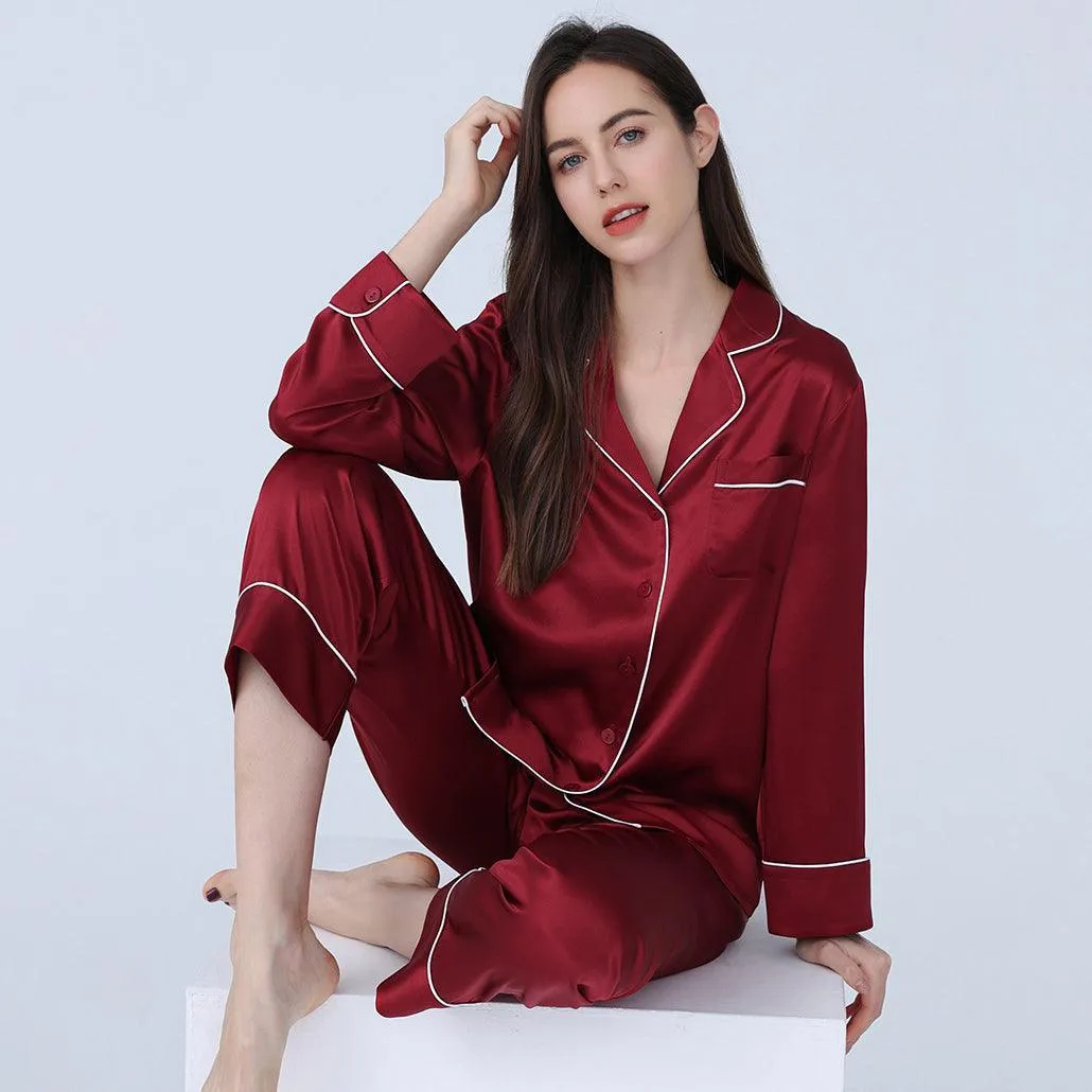 Classic Silk Pajamas Set Long Sleeves 100%  Silk Sleepwear For Women