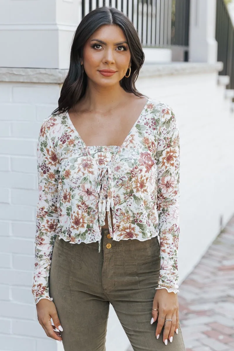 Cream Floral Mesh Smocked Blouse - FINAL SALE