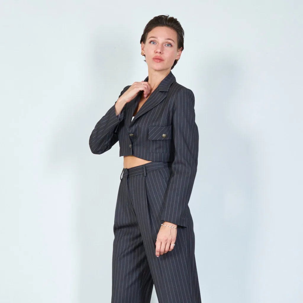 Cropped pinstripe blazer with pocket details wholesale