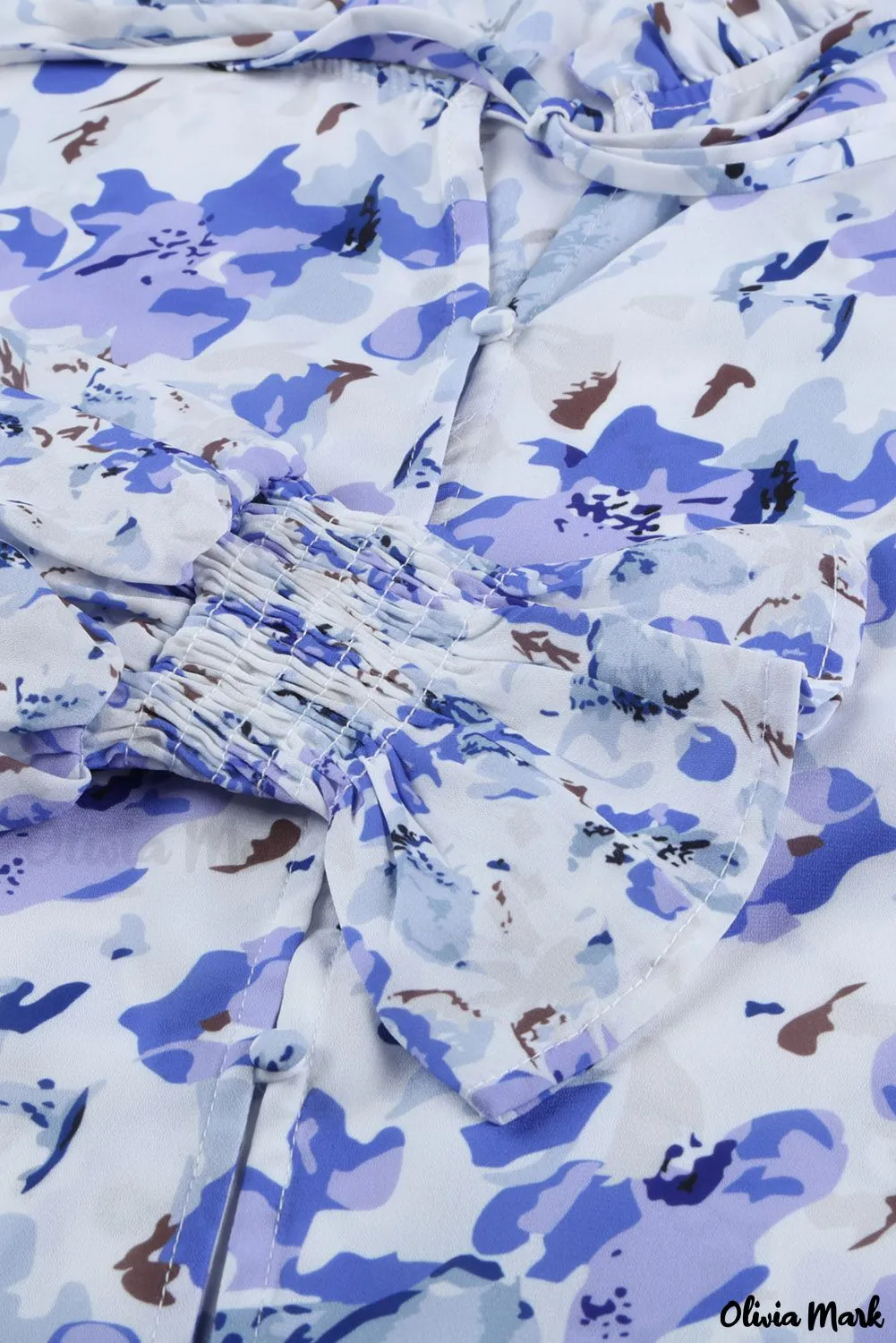 Deanwangkt - Blue Floral Smocked Blouse Cakewalk