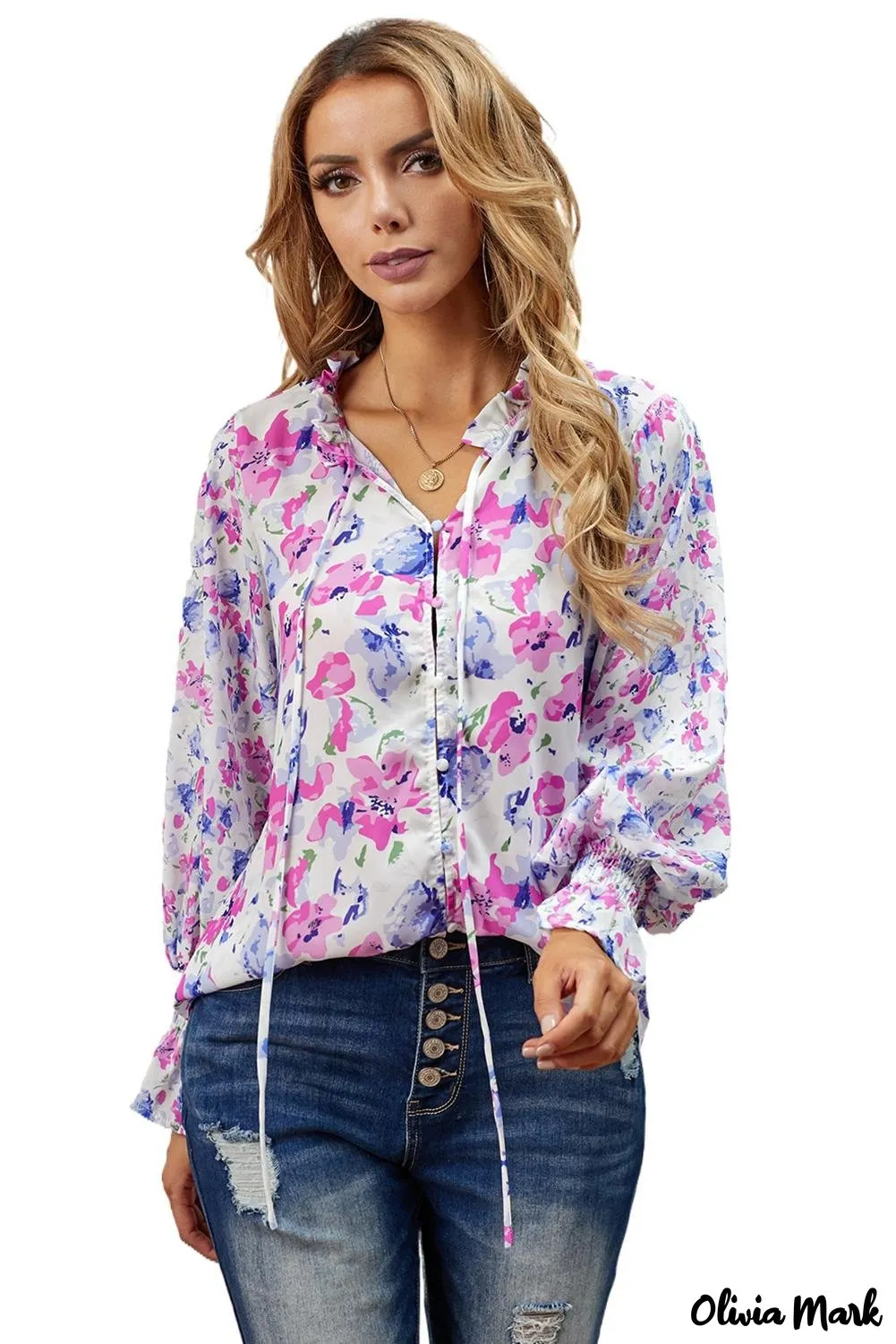 Deanwangkt - Cakewalk Rose Floral Smocked Blouse