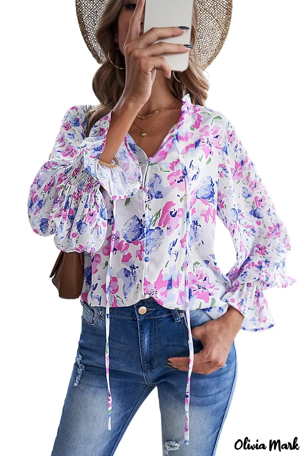 Deanwangkt - Cakewalk Rose Floral Smocked Blouse