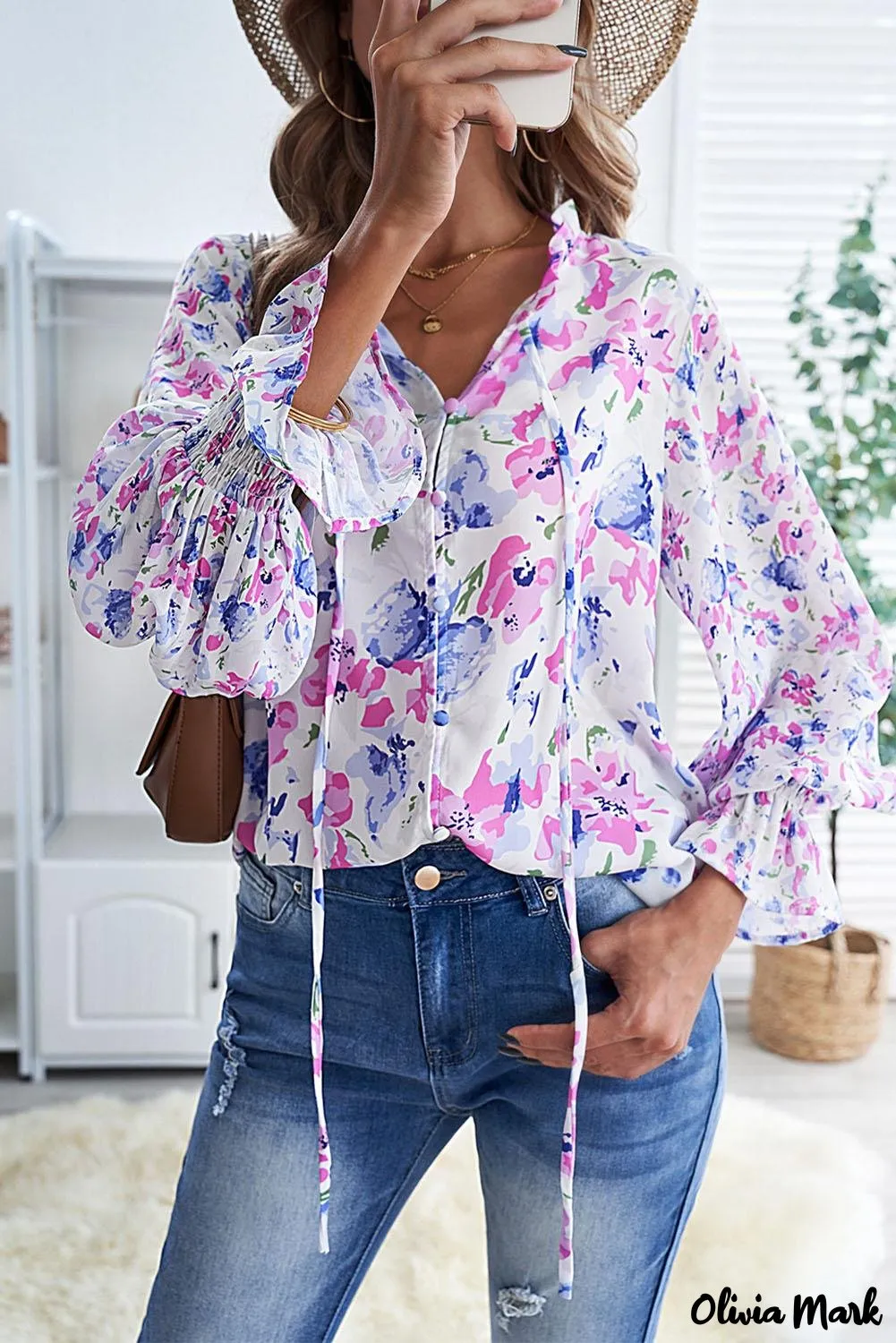 Deanwangkt - Cakewalk Rose Floral Smocked Blouse