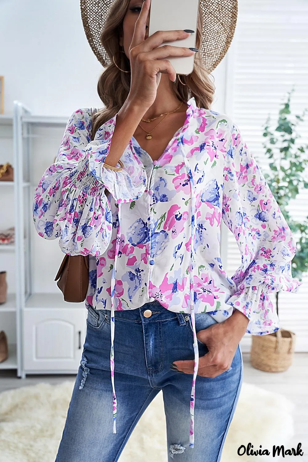 Deanwangkt - Cakewalk Rose Floral Smocked Blouse