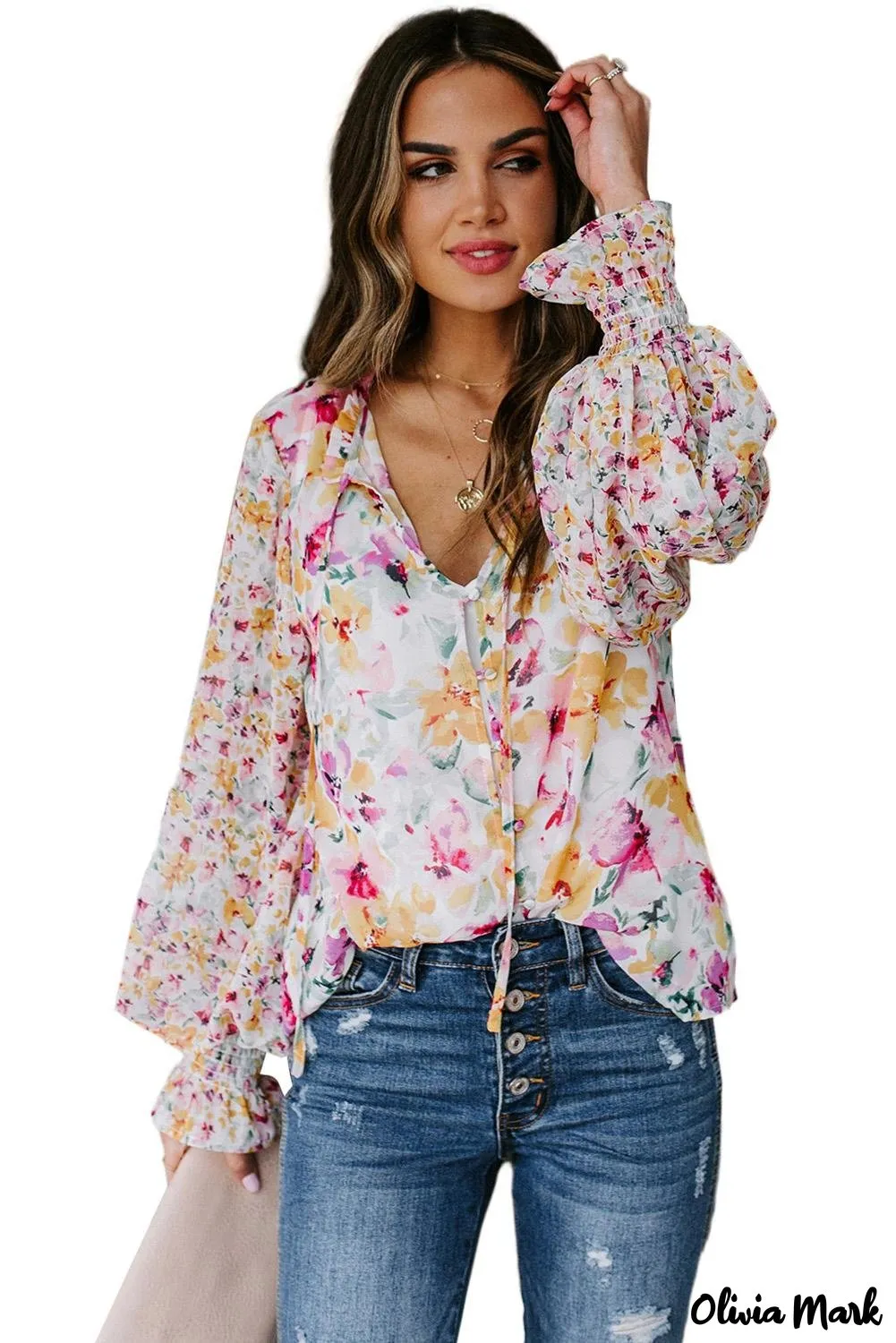 Deanwangkt - Cakewalk Rose Floral Smocked Blouse