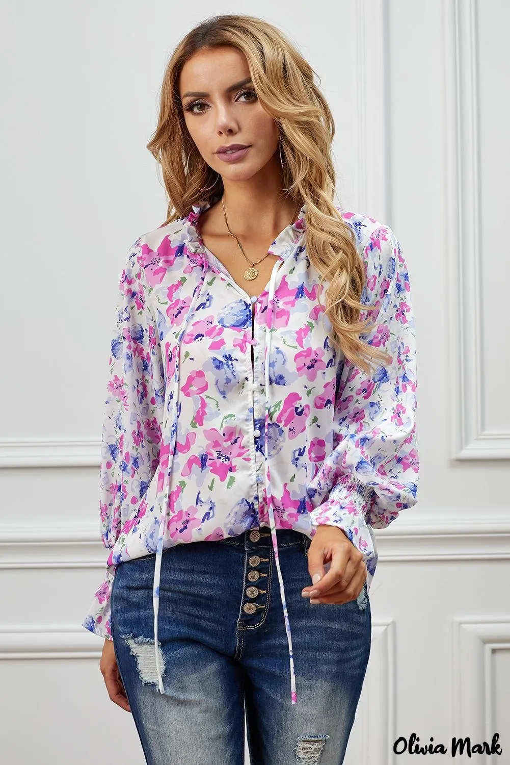 Deanwangkt - Cakewalk Rose Floral Smocked Blouse