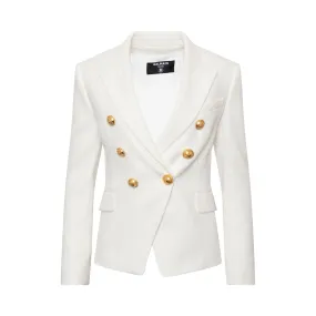 Double Breasted Cotton Pique Blazer in White