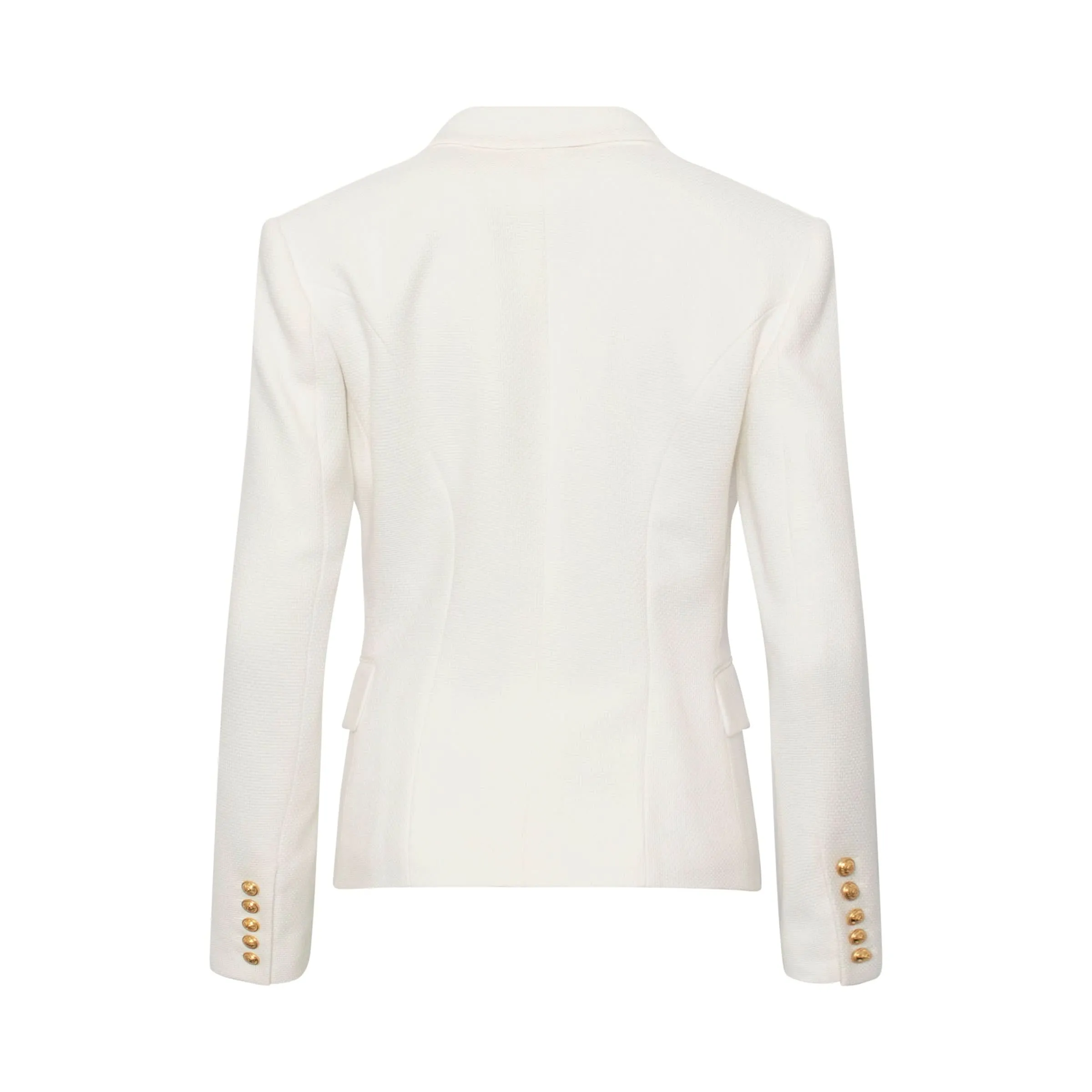 Double Breasted Cotton Pique Blazer in White