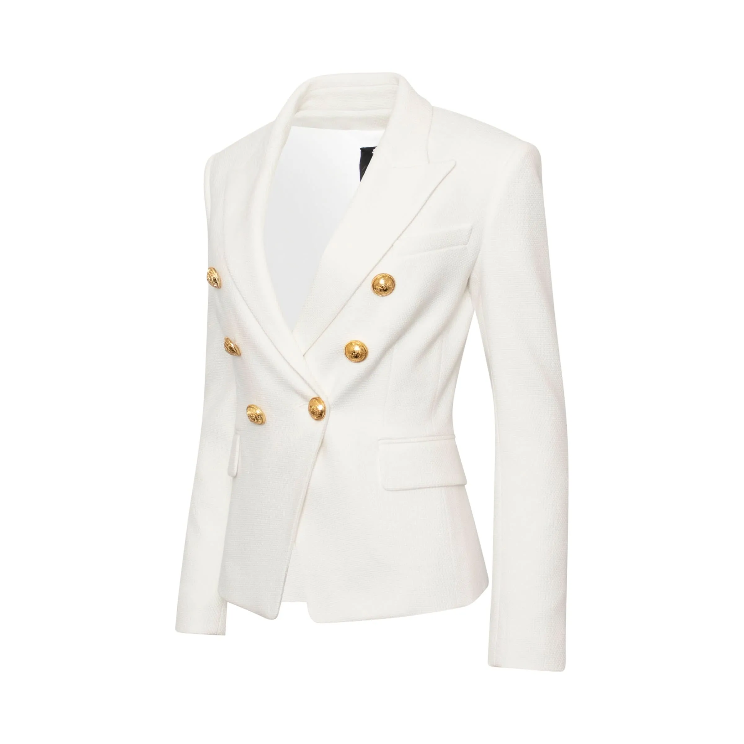 Double Breasted Cotton Pique Blazer in White