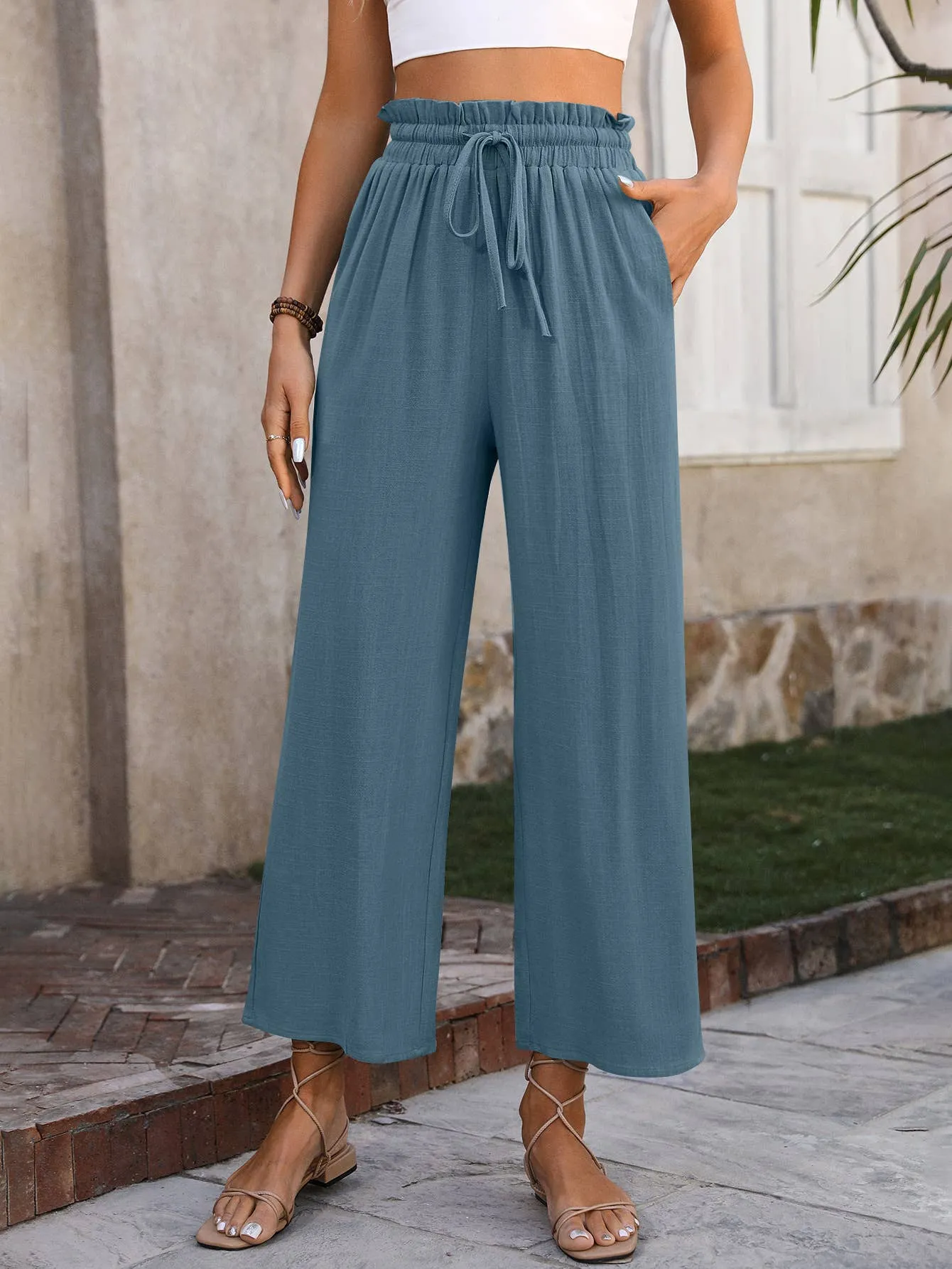 Drawstring palazzo paperbag pants