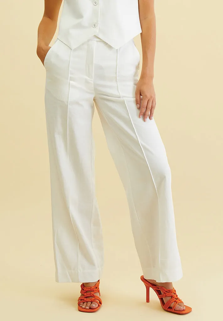 DSLucy Pintuck Linen Pants - Gardenia