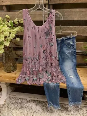 Dunnmall Sleeveless Floral-Print Shirts & Tops