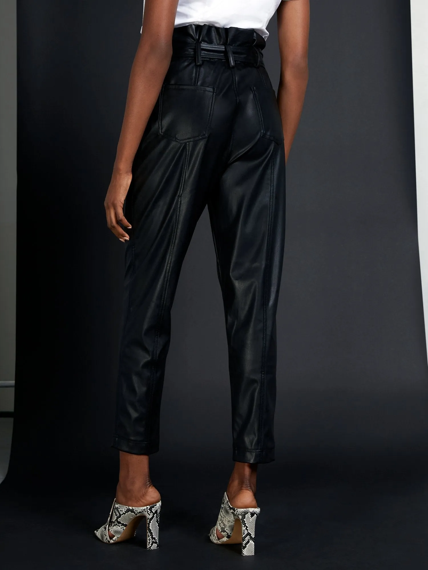 Faux-Leather Paperbag Ankle Pant