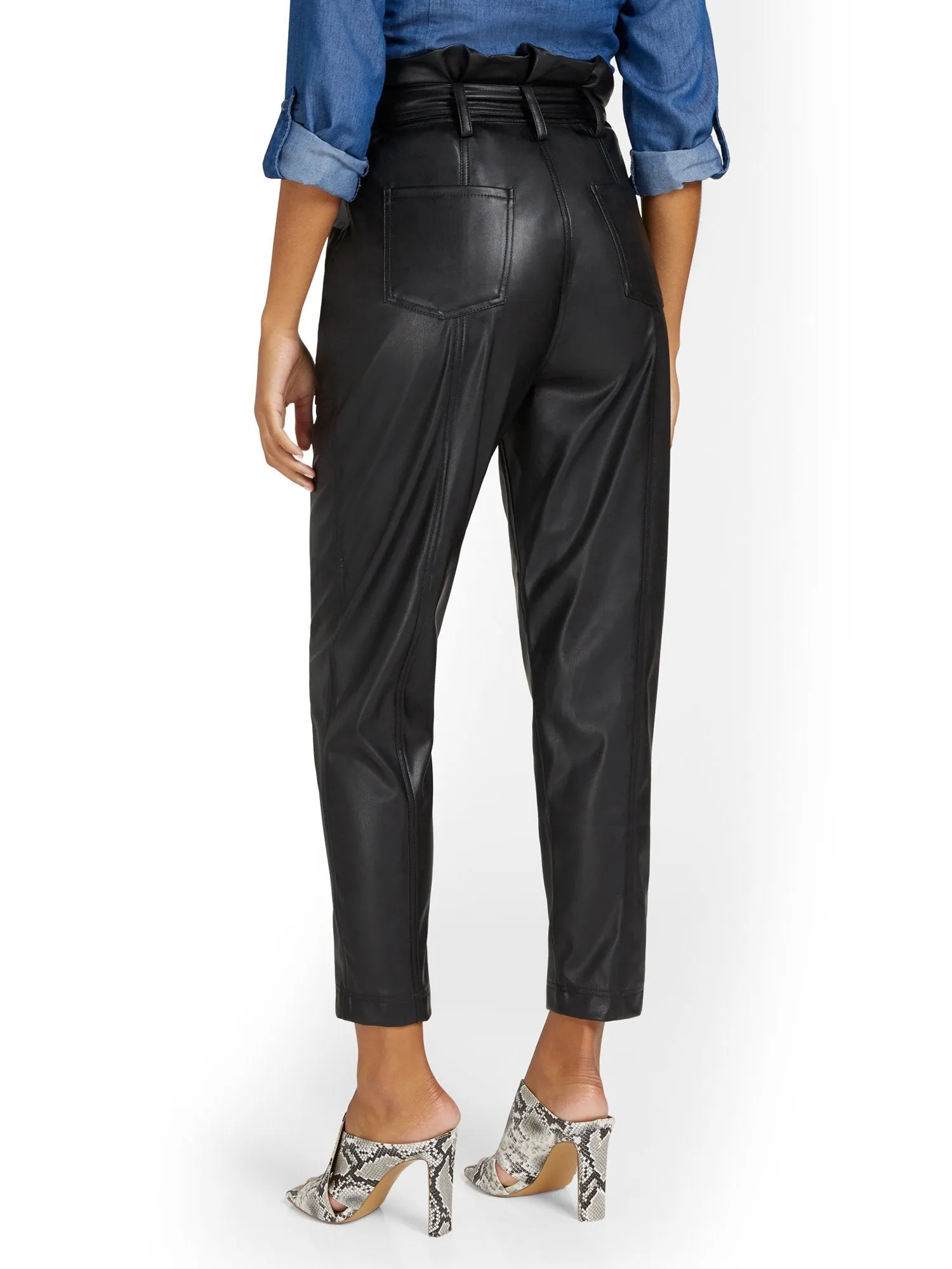 Faux-Leather Paperbag Ankle Pant