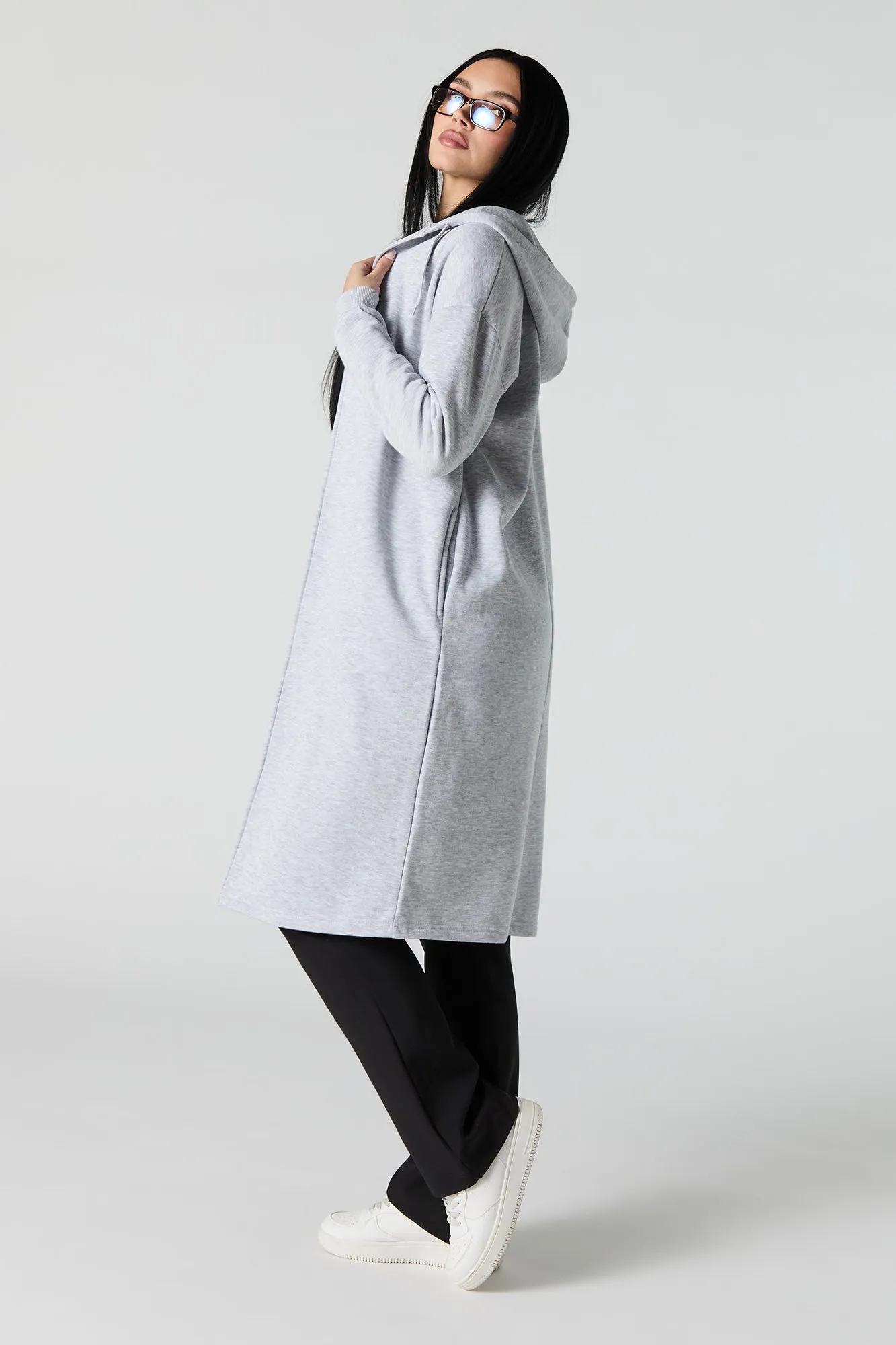 Fleece Open Front Longline Jacket