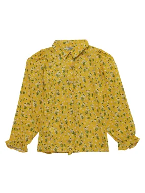 Girls Basic Yellow Puffed Full Sleeves with ruffled hem  Top