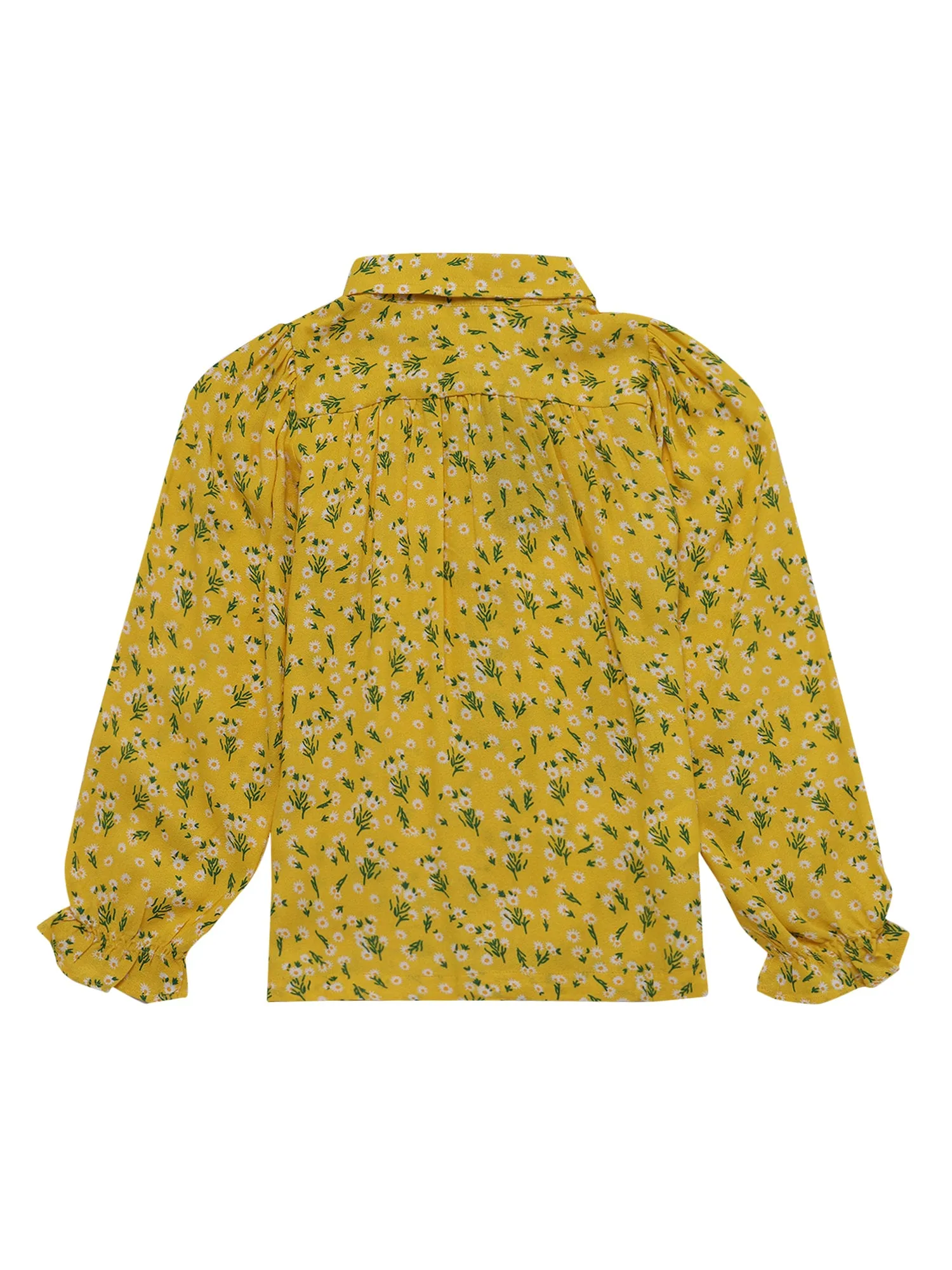 Girls Basic Yellow Puffed Full Sleeves with ruffled hem  Top