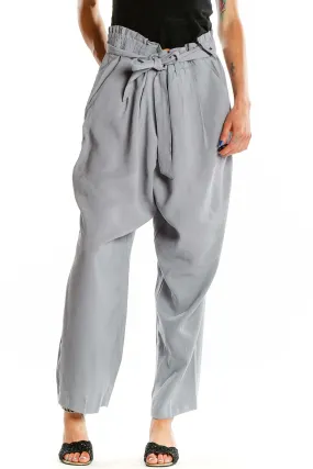 Gray Paperbag Waist Wide-Leg Pants