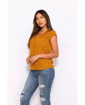 Hazel Smocked Top with Split V-Neck Gold