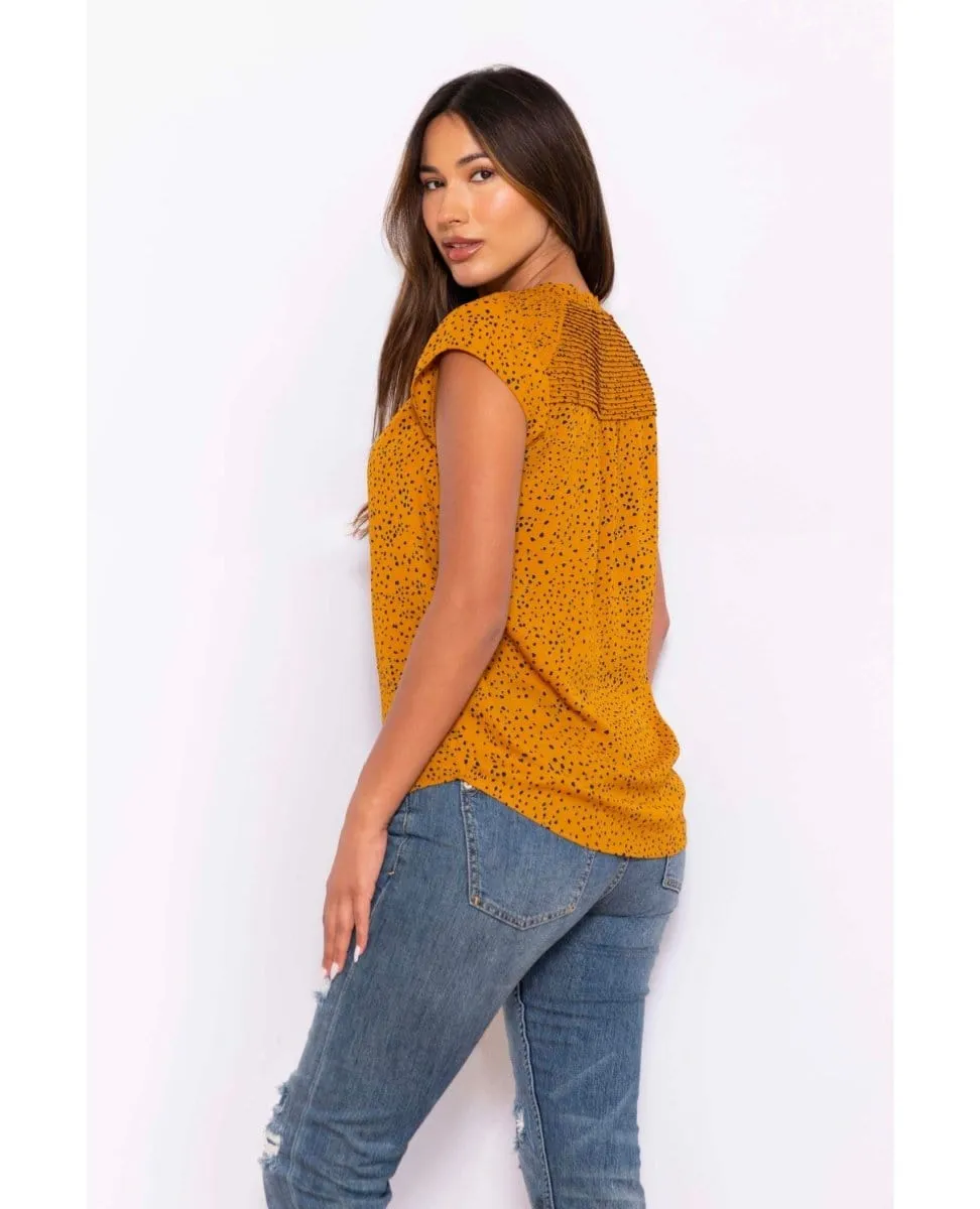 Hazel Smocked Top with Split V-Neck Gold