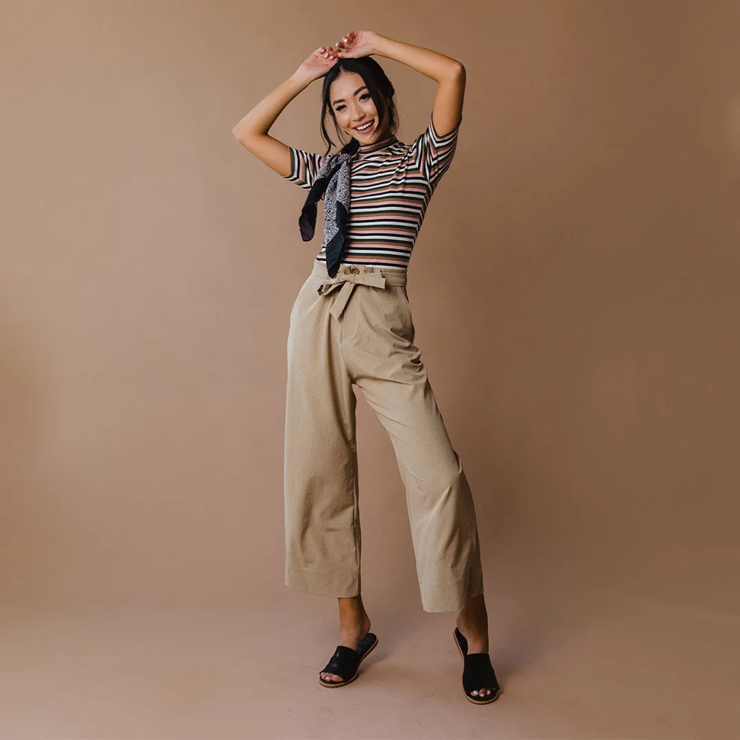 Heather Khaki Bow Belt Pants