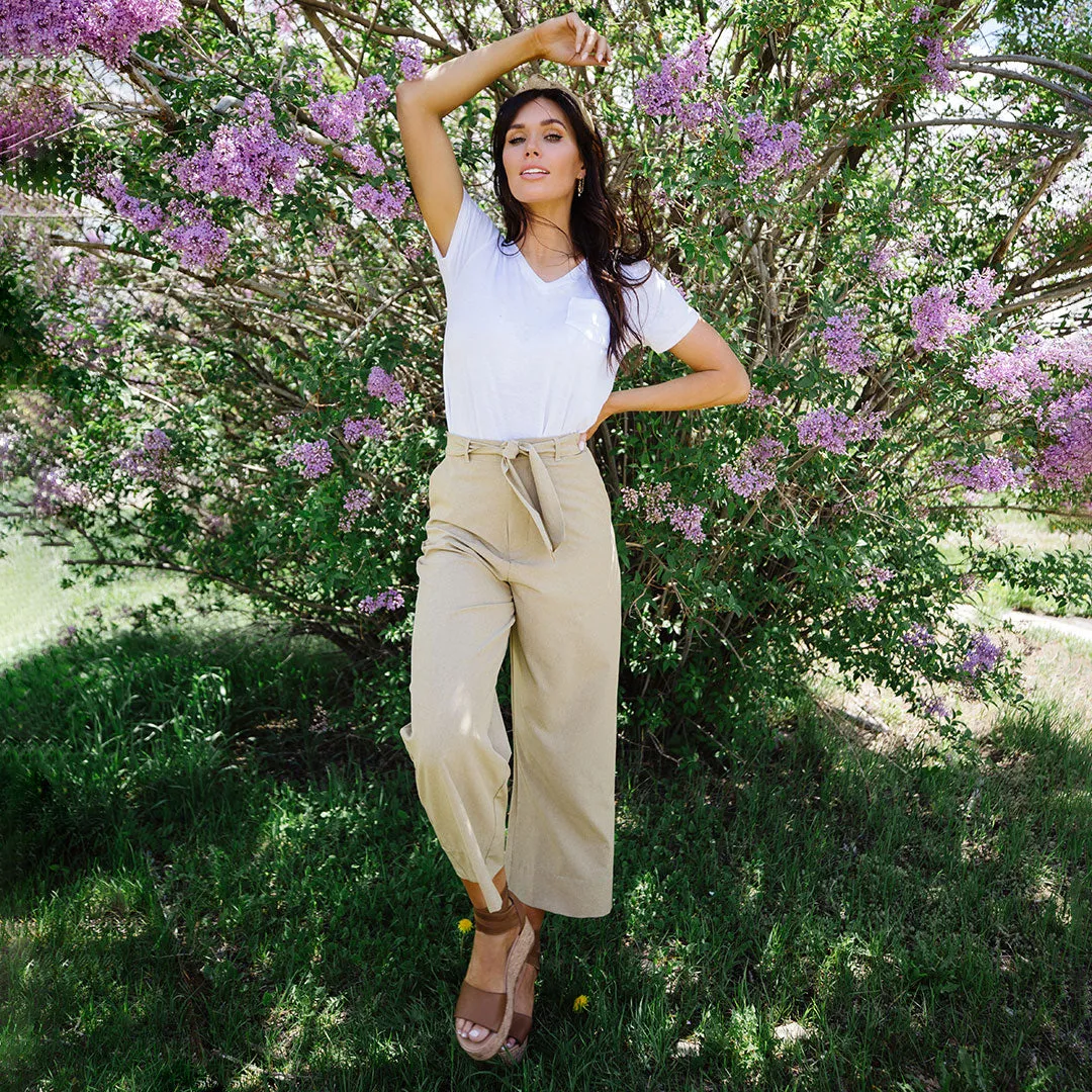 Heather Khaki Bow Belt Pants