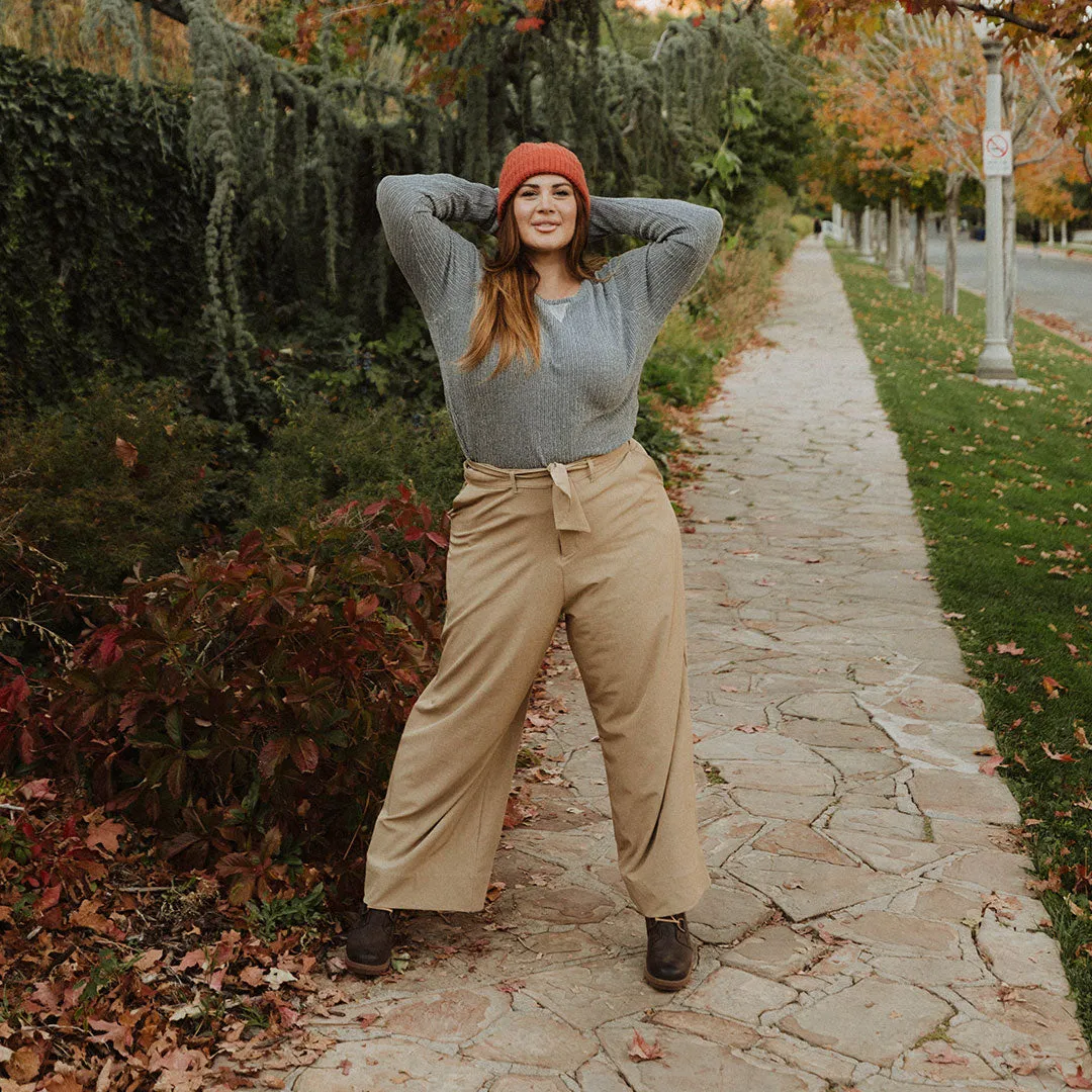 Heather Khaki Bow Belt Pants