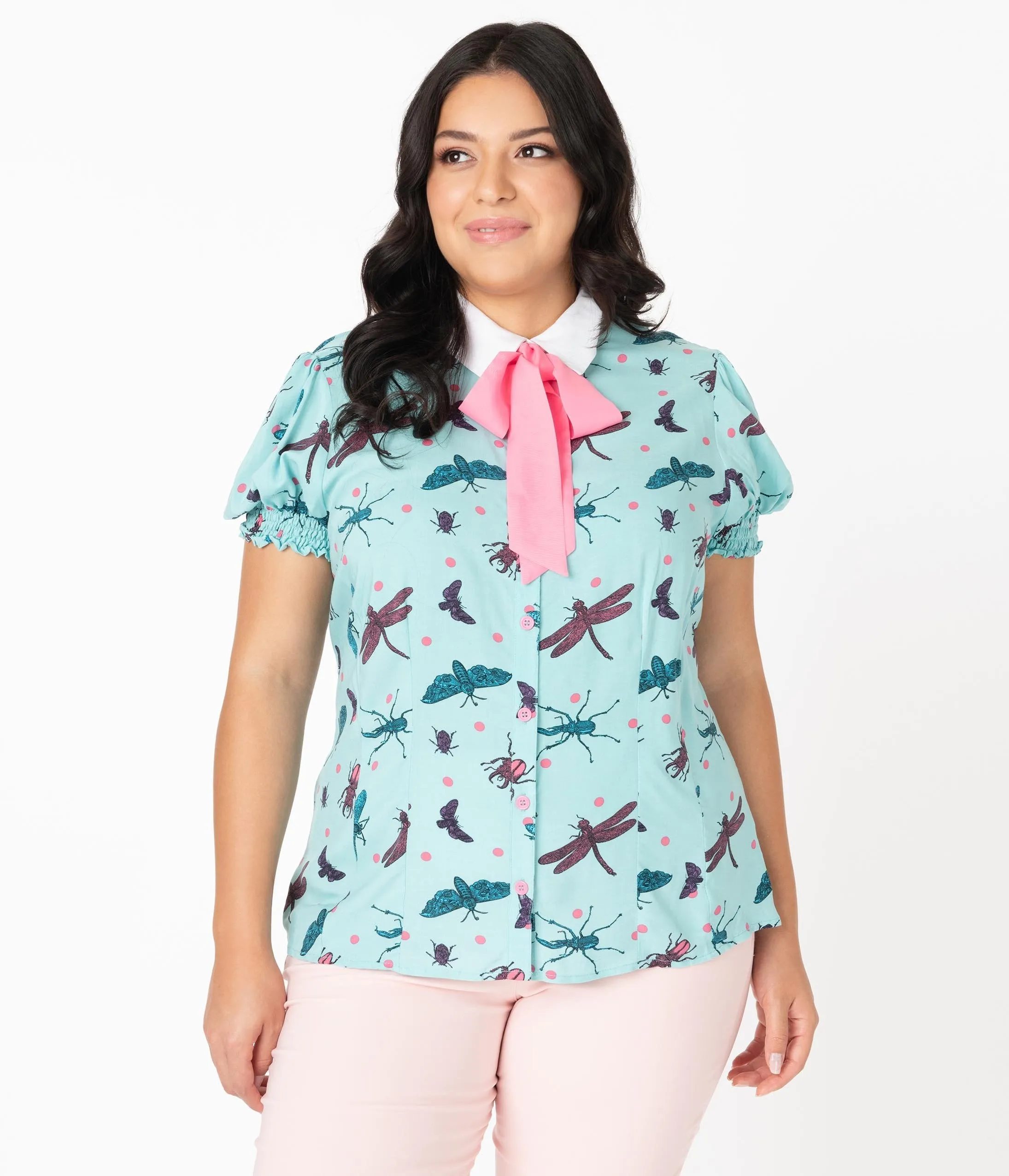 Hell Bunny Plus Size Aqua Blue Bugs Life Print Blouse