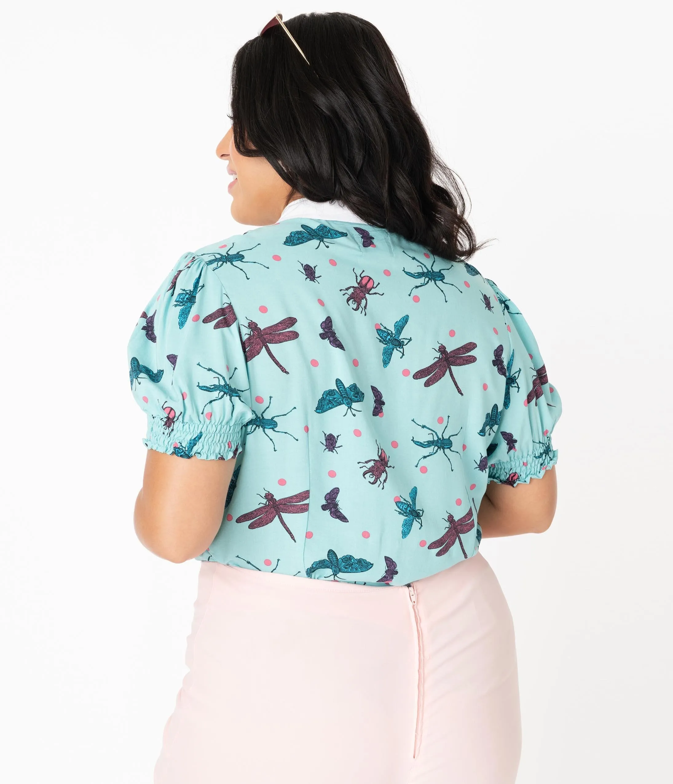 Hell Bunny Plus Size Aqua Blue Bugs Life Print Blouse