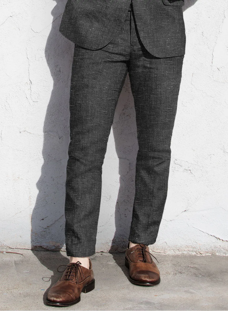 Italian Prato Black Chambray Linen Pants